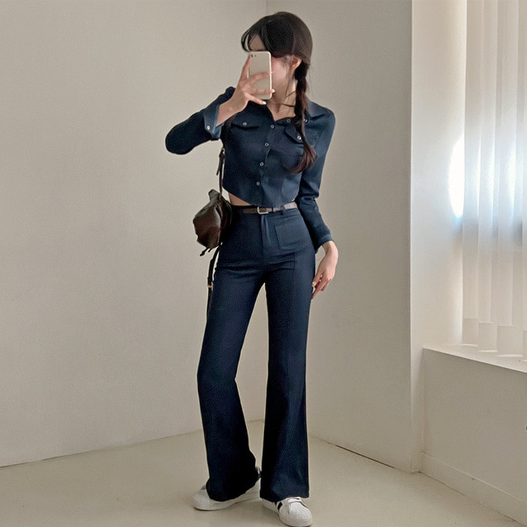 【SET】ジーンズシャツ ブーツカットパンツ DARK DENIM