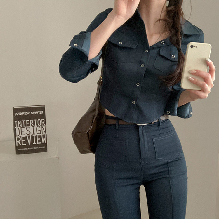 【SET】ジーンズシャツ ブーツカットパンツ DARK DENIM