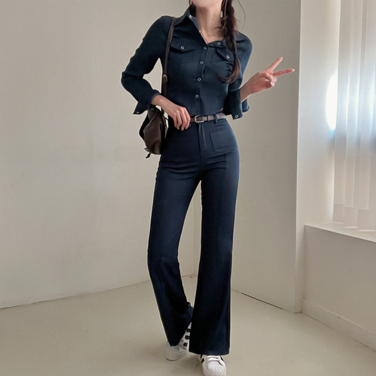 【SET】ジーンズシャツ ブーツカットパンツ DARK DENIM