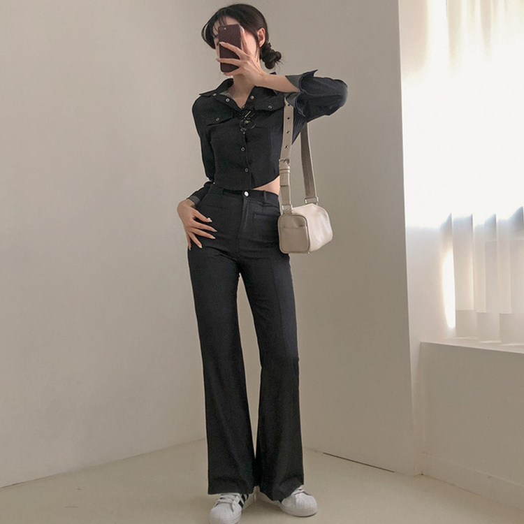 【SET】ジーンズシャツ ブーツカットパンツ BLACK DENIM