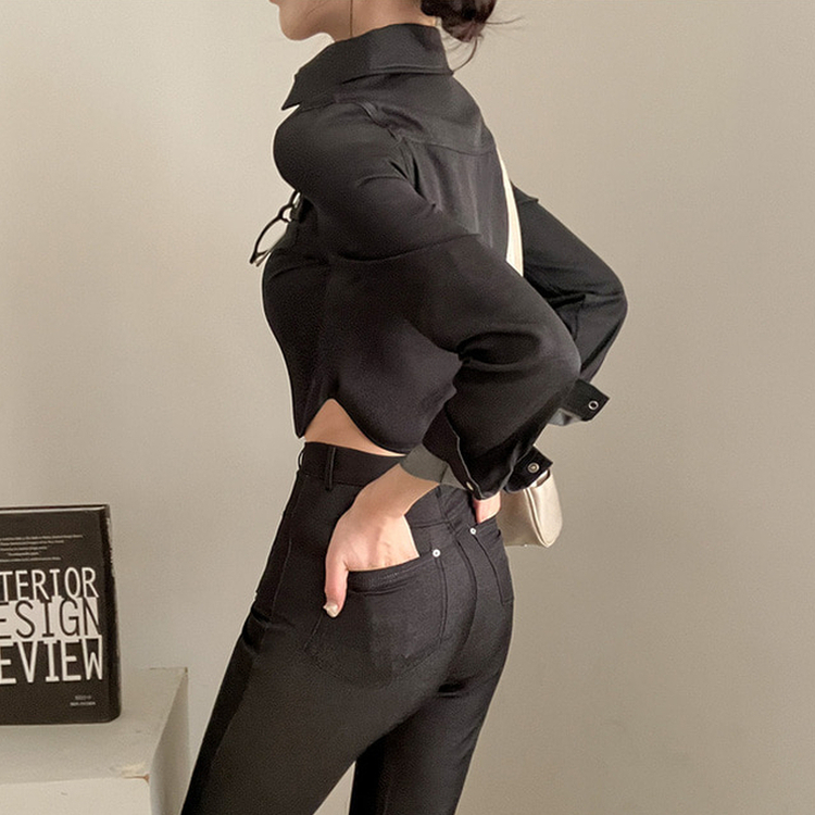 【SET】ジーンズシャツ ブーツカットパンツ BLACK DENIM
