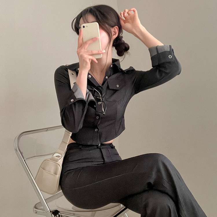 【SET】ジーンズシャツ ブーツカットパンツ BLACK DENIM