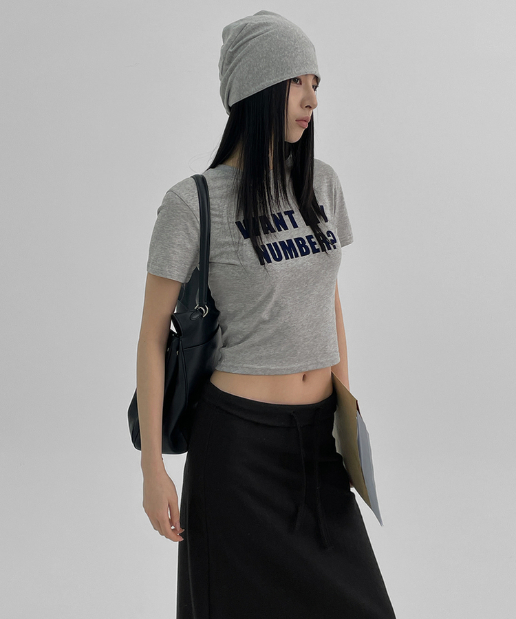 レタリングクロップ半袖Tシャツ GREY