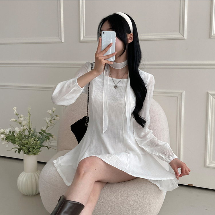 【タイ付き】リボンスクエアミニワンピース IVORY