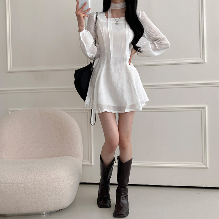 【タイ付き】リボンスクエアミニワンピース IVORY
