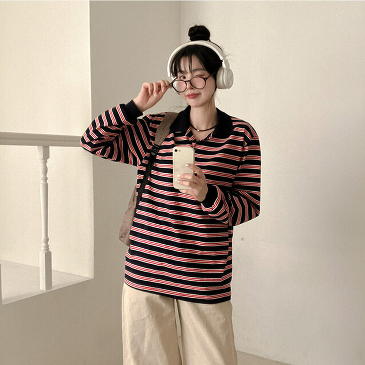 ストライプラグビー長袖Tシャツ(5color) NAVY