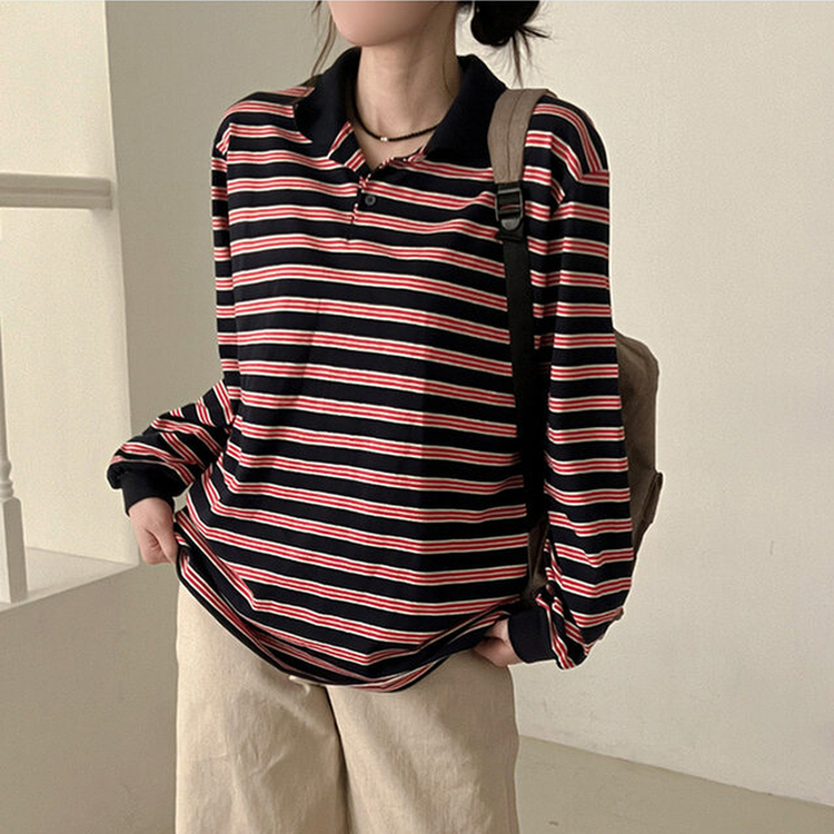 ストライプラグビー長袖Tシャツ(5color) NAVY