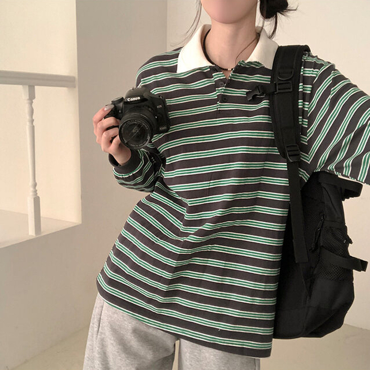 ストライプラグビー長袖Tシャツ(5color) GREEN