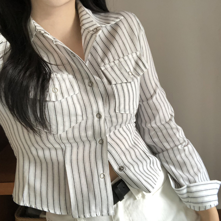 ストライプクロップシャツ WHITE