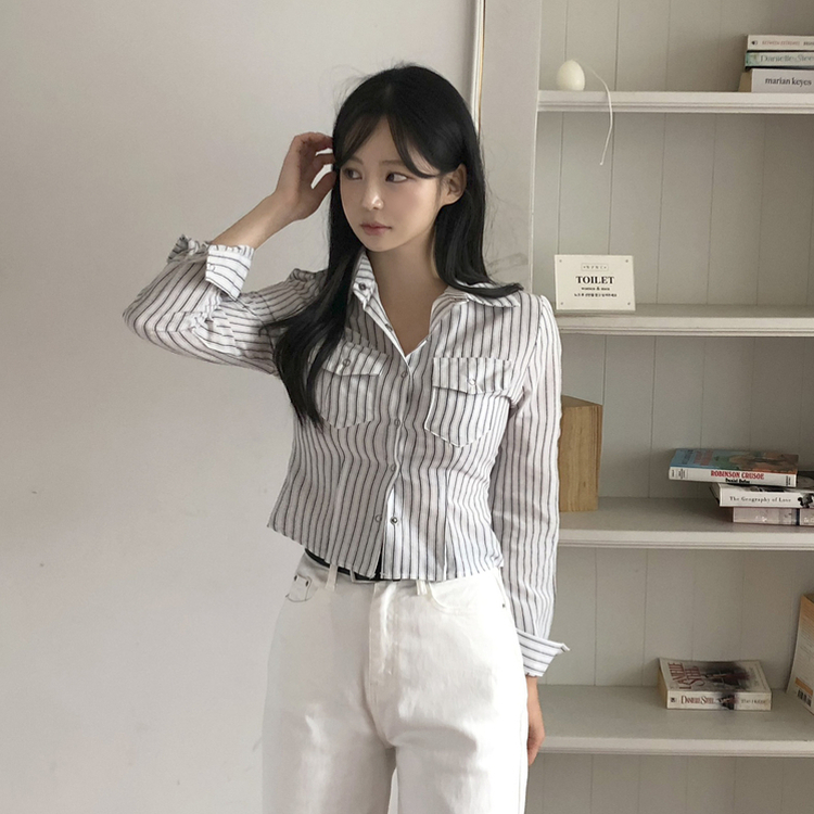 ストライプクロップシャツ WHITE