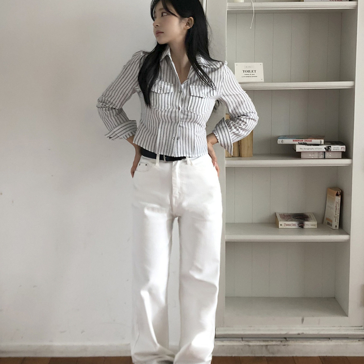 ストライプクロップシャツ WHITE