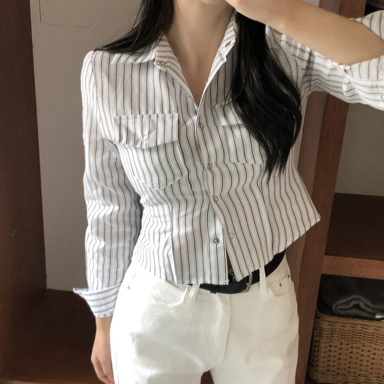 ストライプクロップシャツ WHITE
