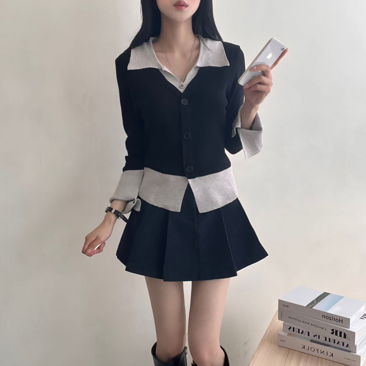 レイヤードニットカーディガン BLACK