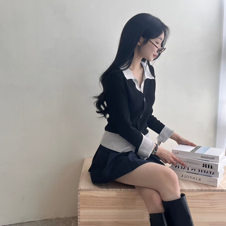 レイヤードニットカーディガン BLACK