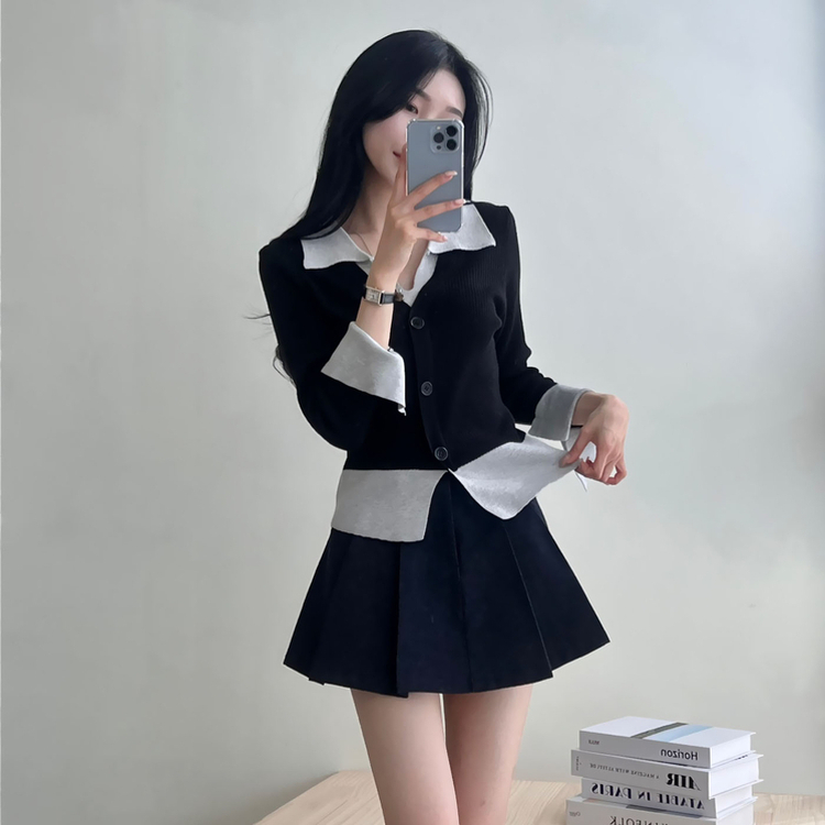 レイヤードニットカーディガン BLACK