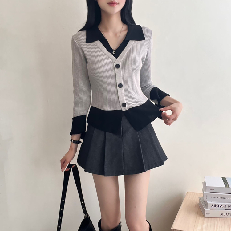 レイヤードニットカーディガン GRAY