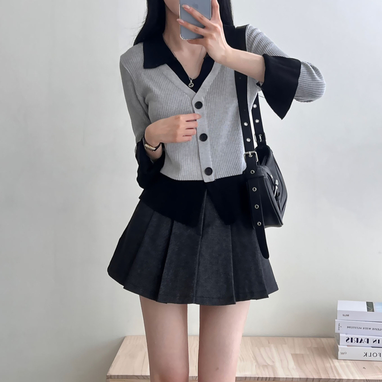 レイヤードニットカーディガン GRAY