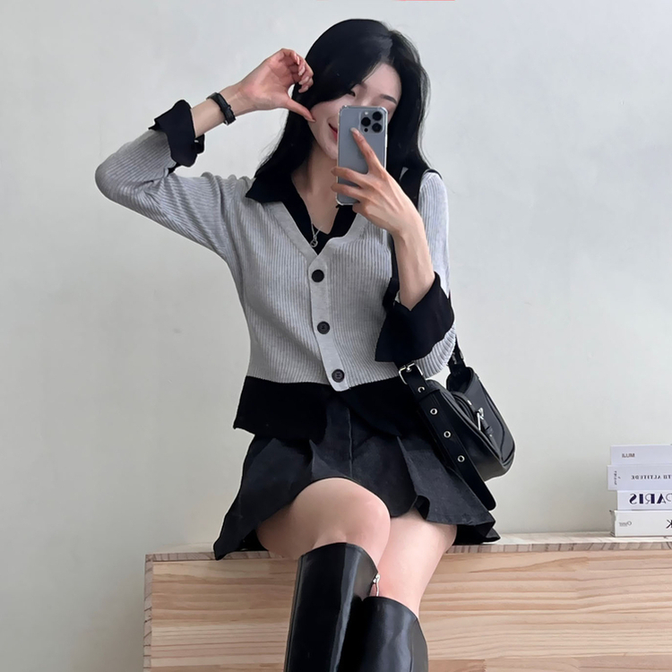 レイヤードニットカーディガン GRAY