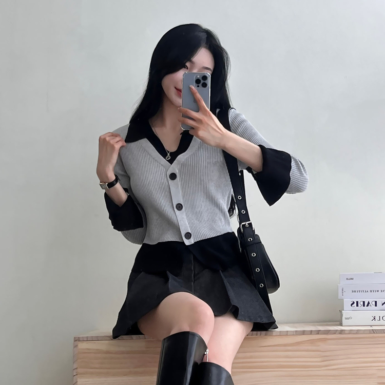 レイヤードニットカーディガン GRAY