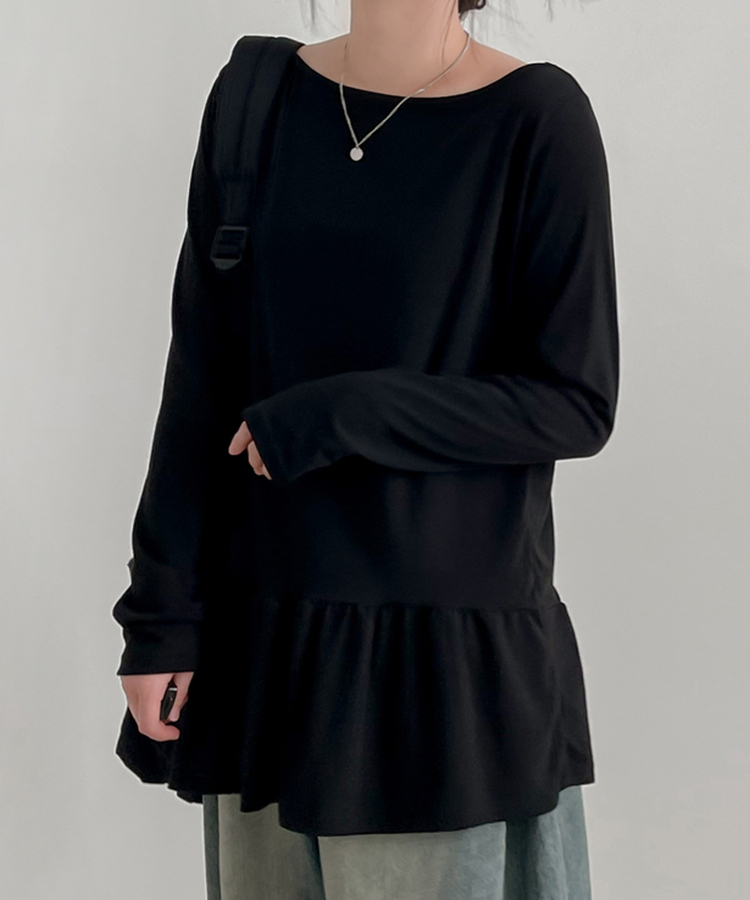 フリルレイヤード長袖Tシャツ(10color) BLACK