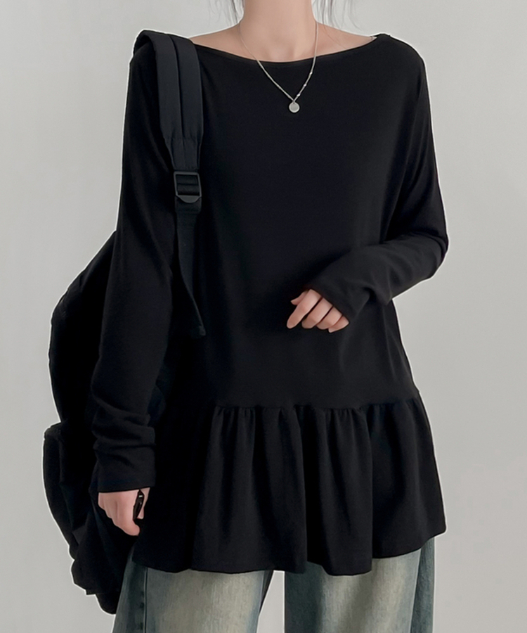 フリルレイヤード長袖Tシャツ(10color) BLACK