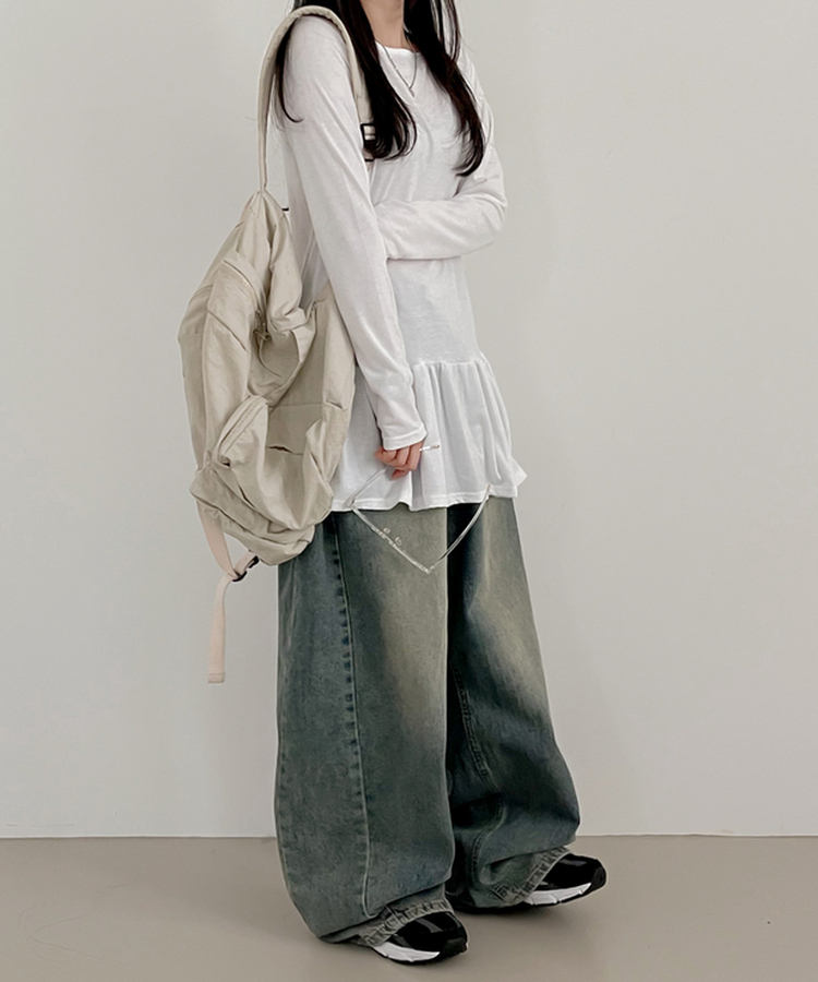 フリルレイヤード長袖Tシャツ(10color) IVORY