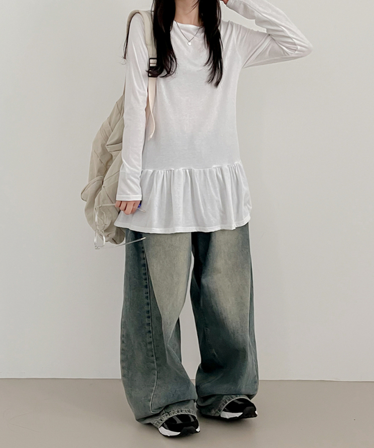 フリルレイヤード長袖Tシャツ(10color) IVORY