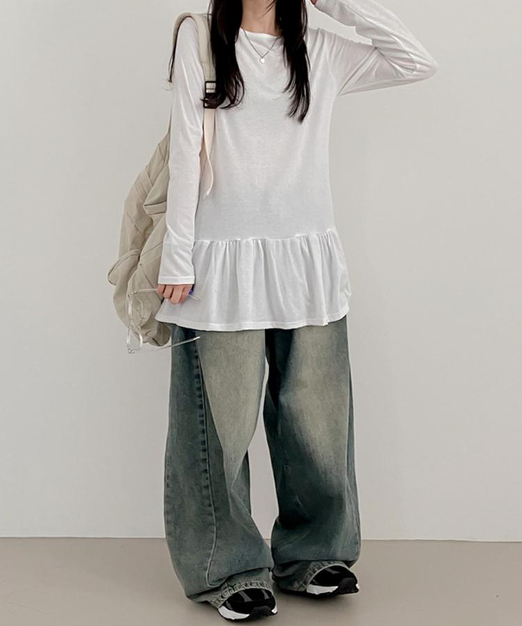 フリルレイヤード長袖Tシャツ(10color) IVORY