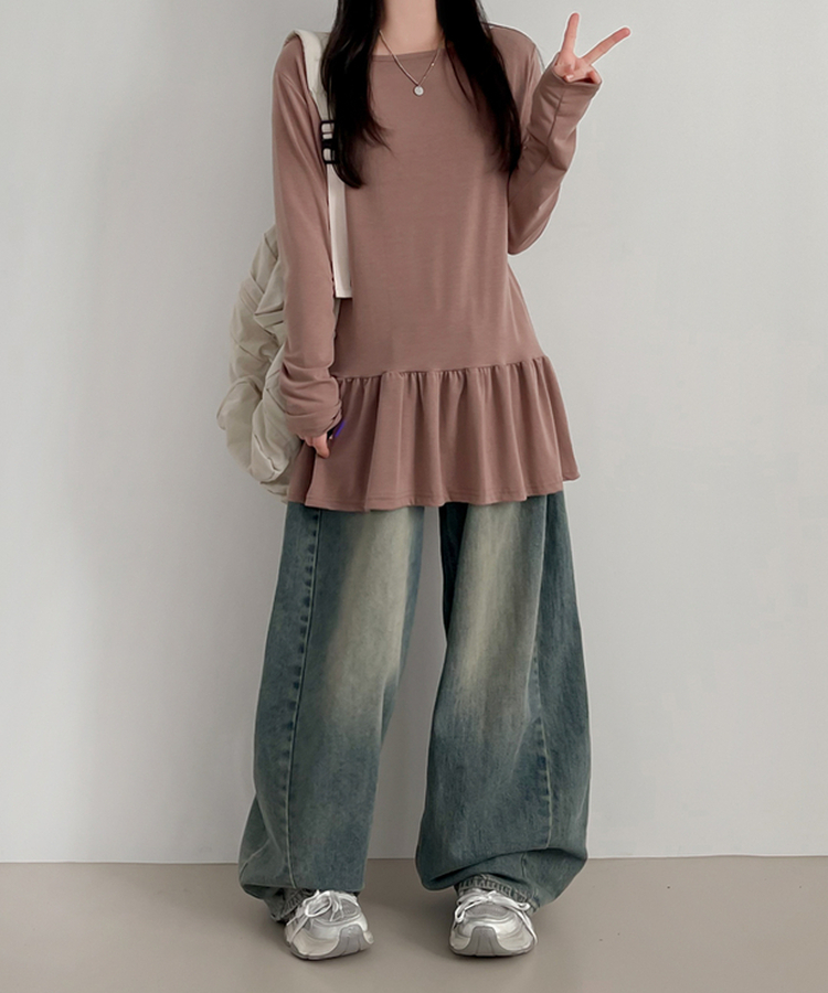 フリルレイヤード長袖Tシャツ(10color) MOCHA