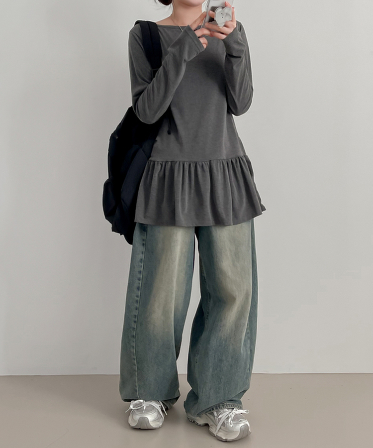 フリルレイヤード長袖Tシャツ(10color) CHARCOAL
