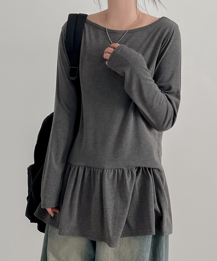 フリルレイヤード長袖Tシャツ(10color) CHARCOAL