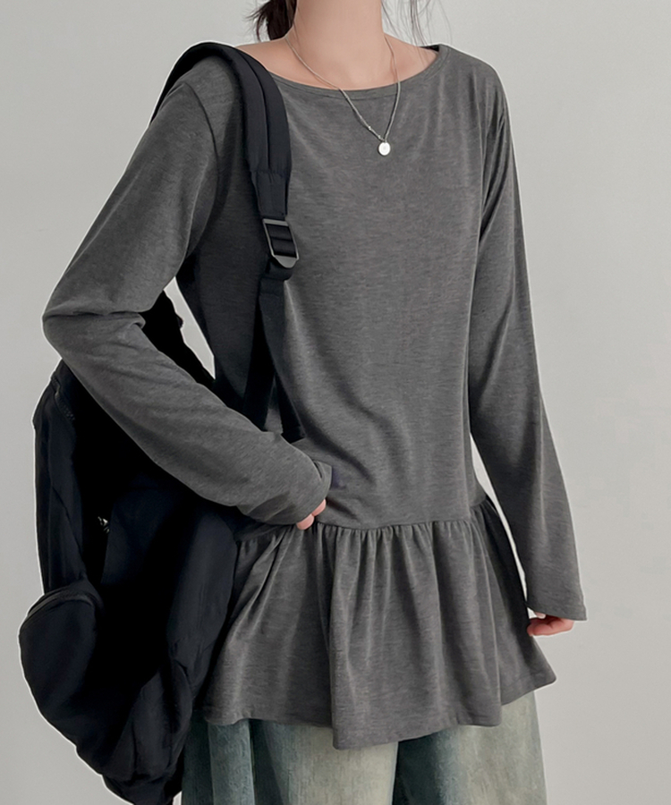 フリルレイヤード長袖Tシャツ(10color) CHARCOAL