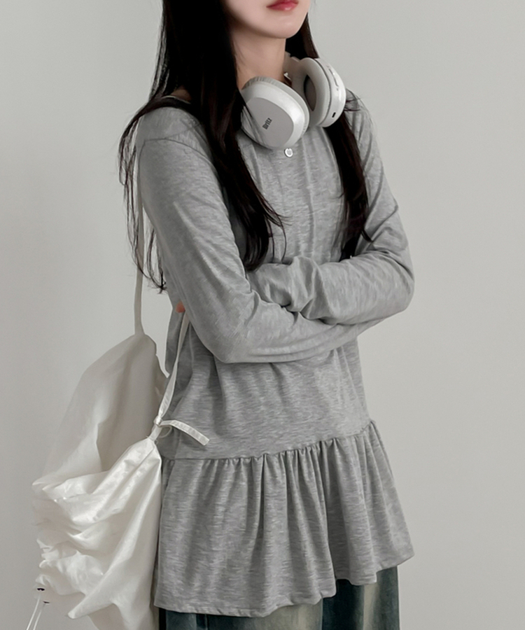 フリルレイヤード長袖Tシャツ(10color) GRAY