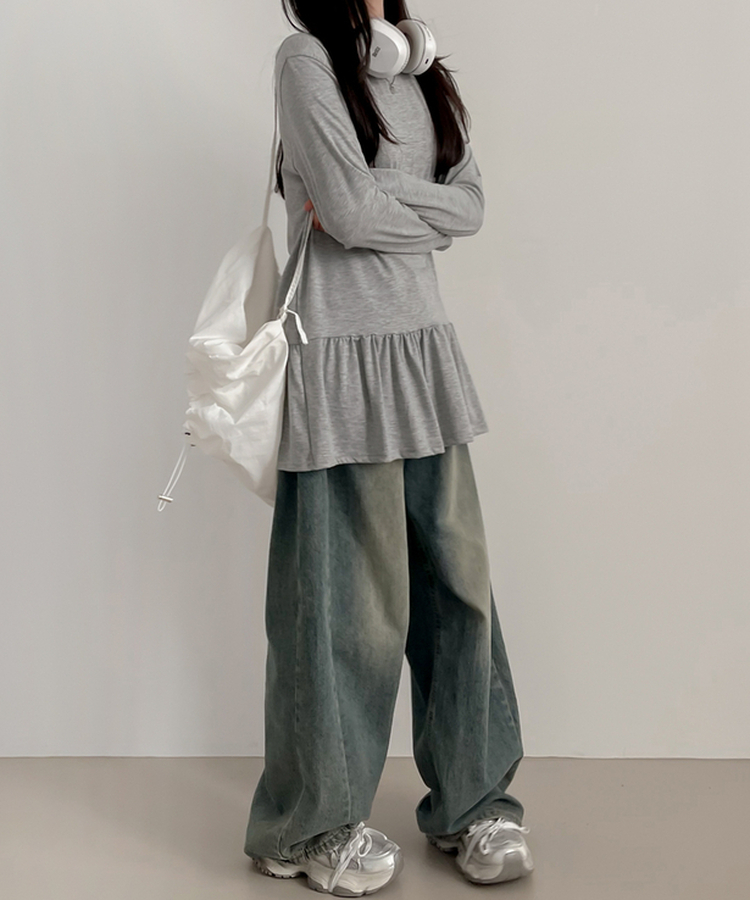 フリルレイヤード長袖Tシャツ(10color) GRAY