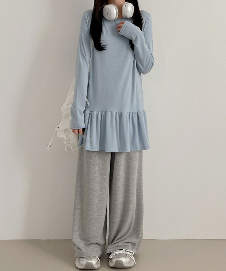 フリルレイヤード長袖Tシャツ(10color) SKY BLUE