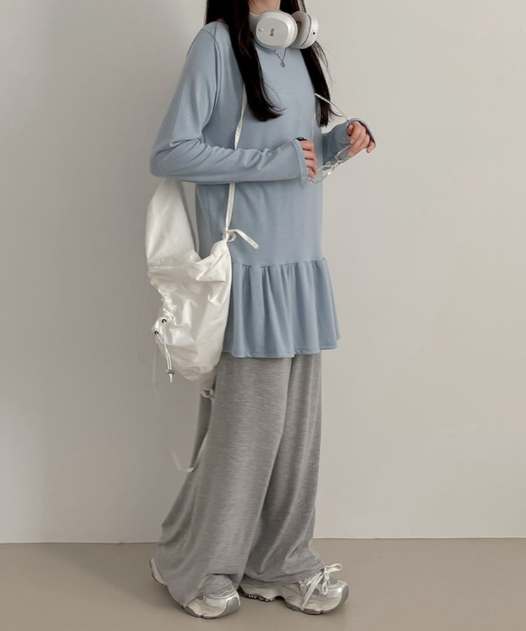 フリルレイヤード長袖Tシャツ(10color) SKY BLUE