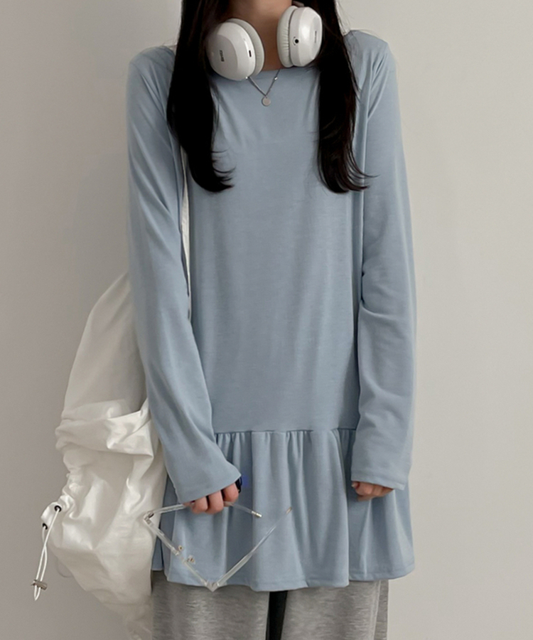 フリルレイヤード長袖Tシャツ(10color) SKY BLUE