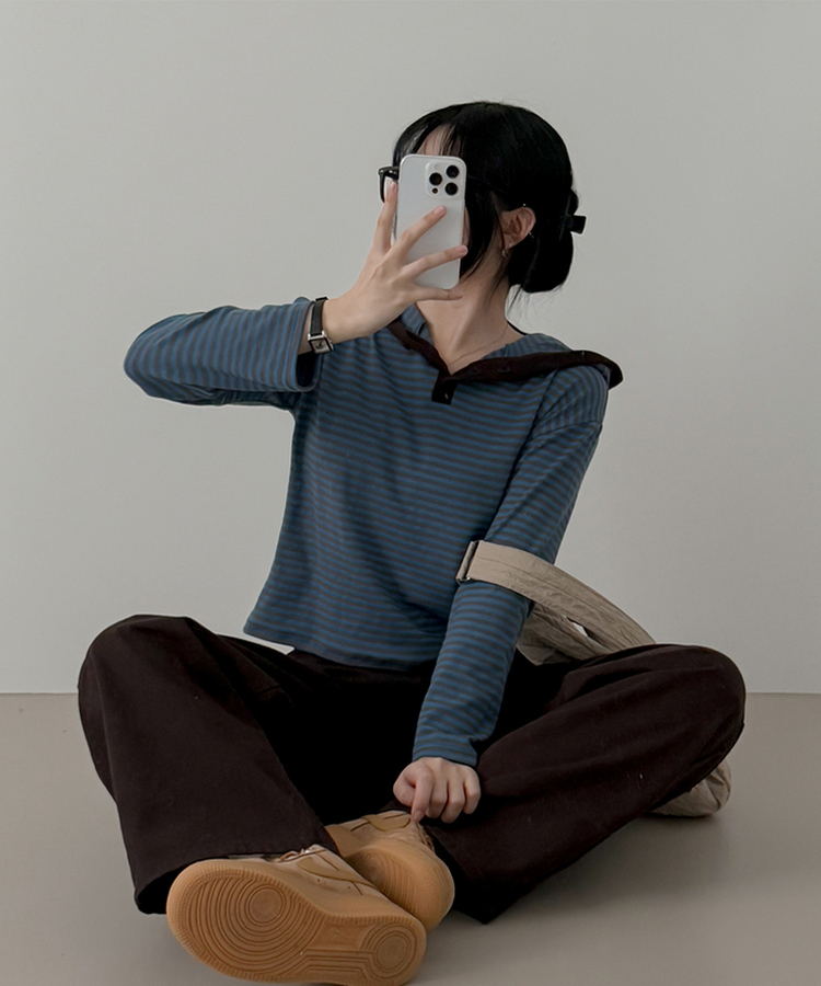 ストライプフードTシャツ SKY BLUE