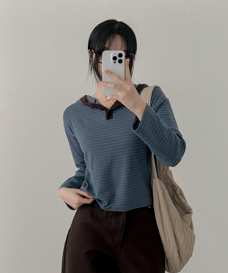 ストライプフードTシャツ SKY BLUE
