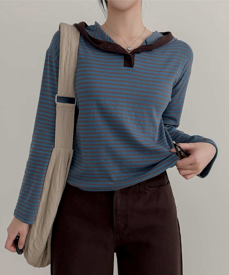 ストライプフードTシャツ SKY BLUE
