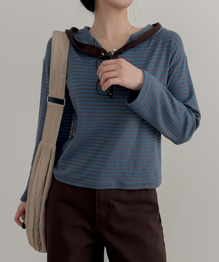 ストライプフードTシャツ SKY BLUE