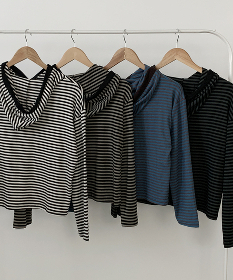 ストライプフードTシャツ