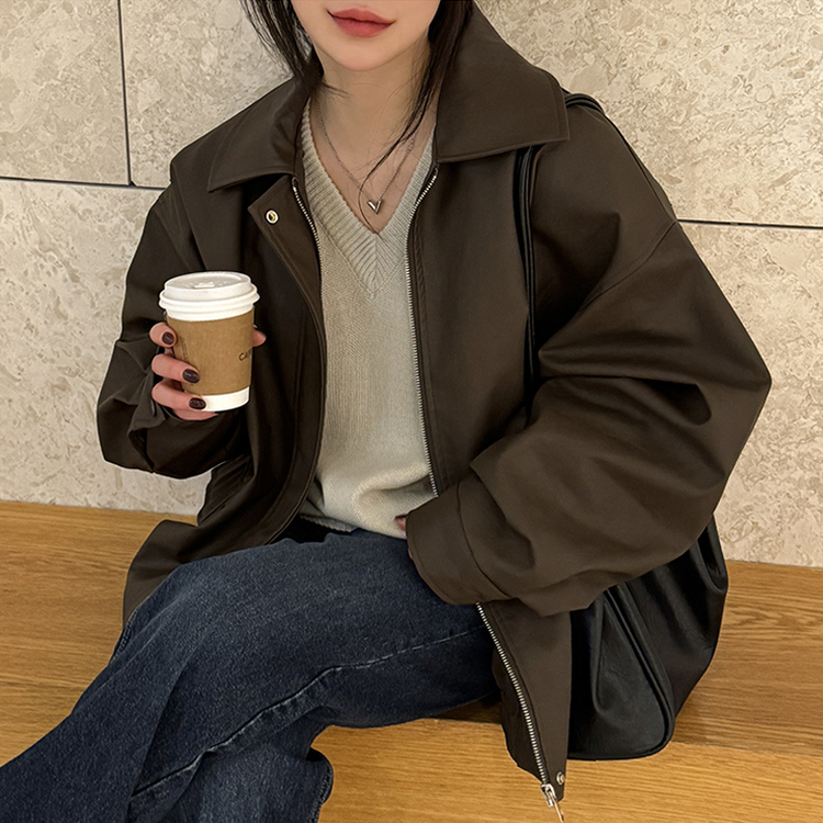 リングレザーカラージャンパー BROWN