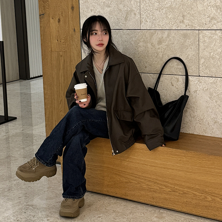 リングレザーカラージャンパー BROWN