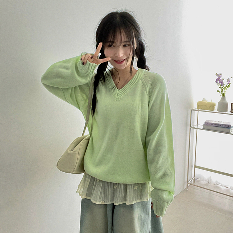 ラグランVネックニット(10color) MINT