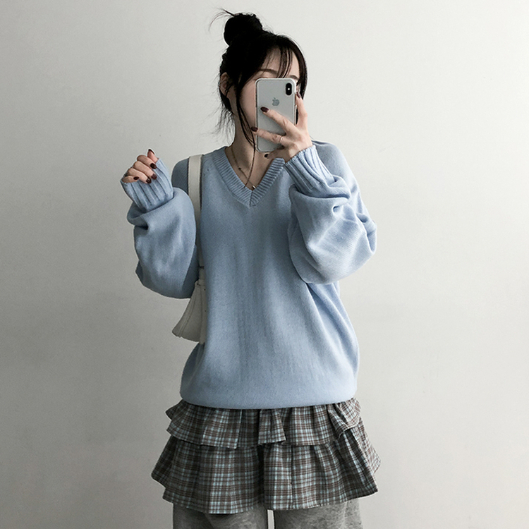 ラグランVネックニット(10color) SKY BLUE