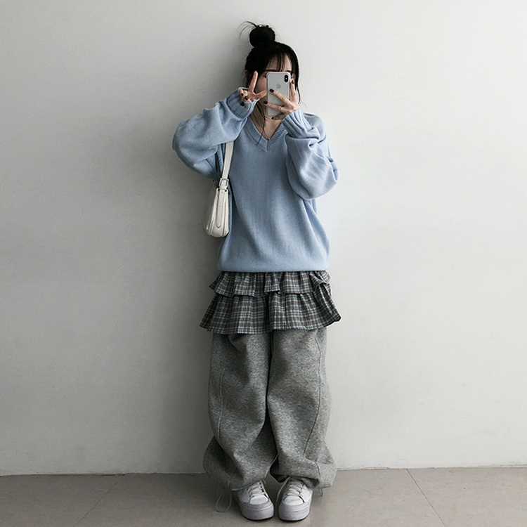 ラグランVネックニット(10color) SKY BLUE