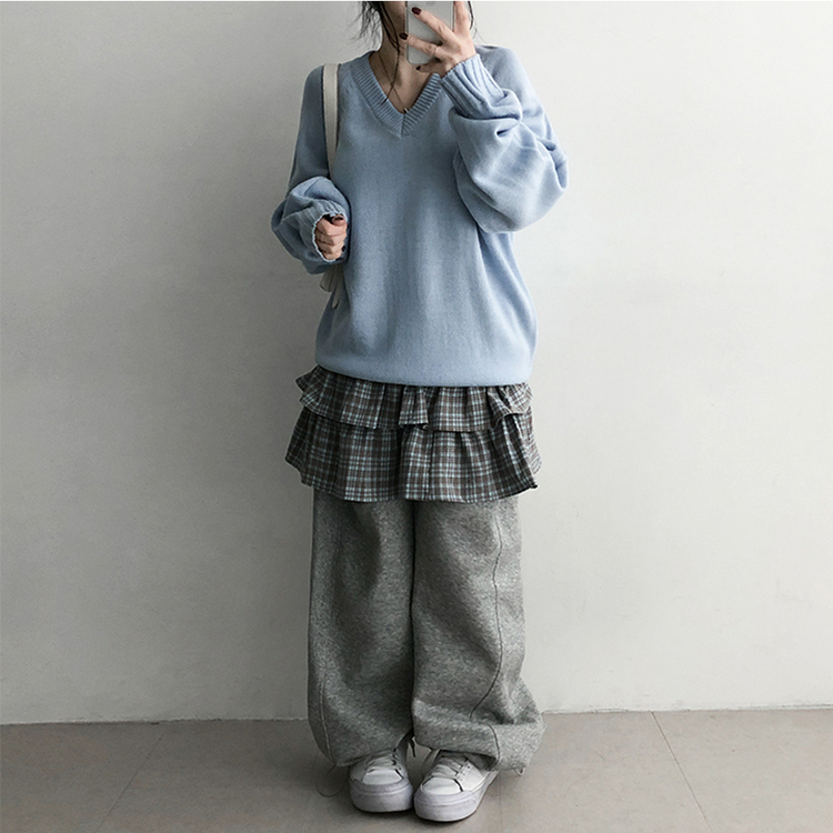 ラグランVネックニット(10color) SKY BLUE