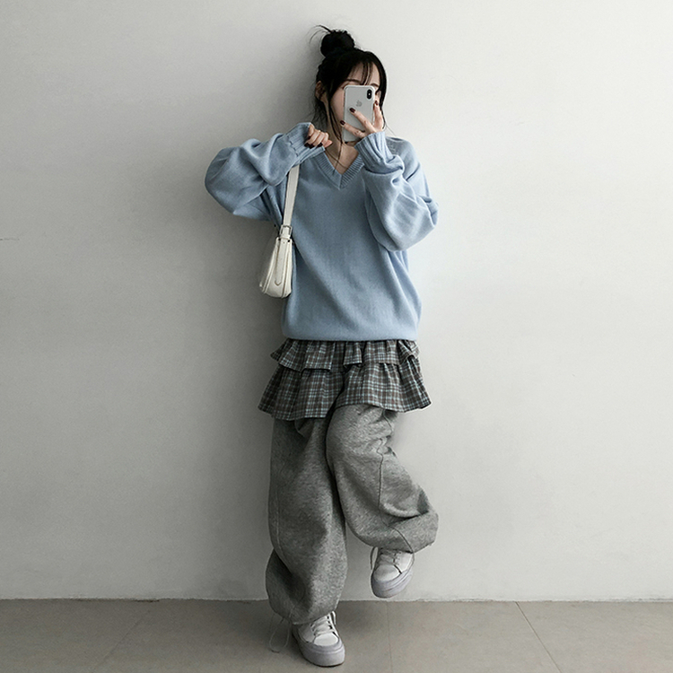 ラグランVネックニット(10color) SKY BLUE