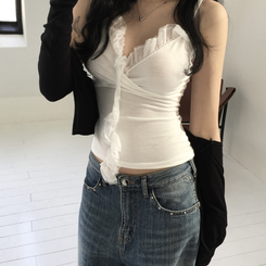 ノースリーブ ロゼレースラップキャミソール WHITE